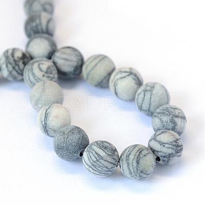 Frosted Natural Black Silk Stone/Netstone Round Bead Strands G-E334-6mm-25-1