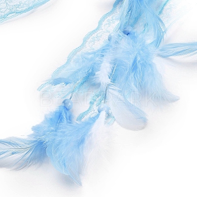Heart Woven Web/Net with Feather Hanging Ornaments HJEW-G025-12B-1