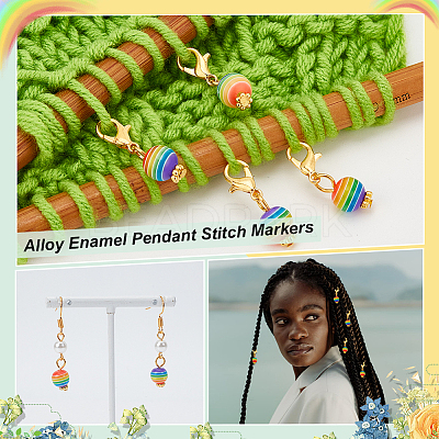 12Pcs Round Stripe Resin Pendant Stitch Markers HJEW-AB00724-1