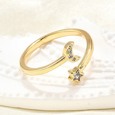 Brass Micro Pave Clear Cubic Zirconia Cuff Rings for Women RJEW-H247-26G-1