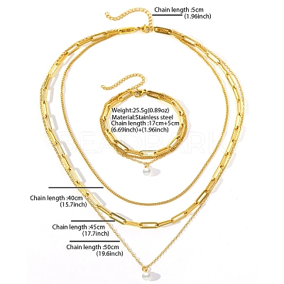 3-Layer 304 Stainless Steel Oval Link Chain Necklaces & Bracelets Sets FS-WGE493C-01-1