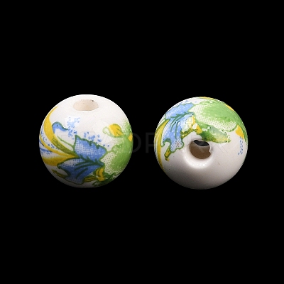 Floral Printed Porcelain Beads PORC-Q199-10mm-10-1