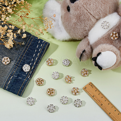 16Pcs 2 Styles 1-Hole Zinc Alloy Rhinestone Shank Buttons BUTT-FH0001-032-1