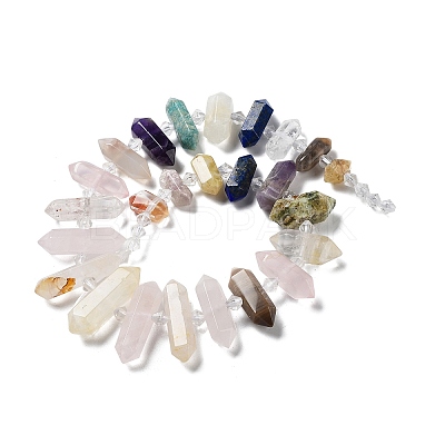Natural Rose Quartz & Quartz Crystal & Tiger Eye & Labradorite & Black Agate & Red Jasper Beads Strands G-H247-06B-1