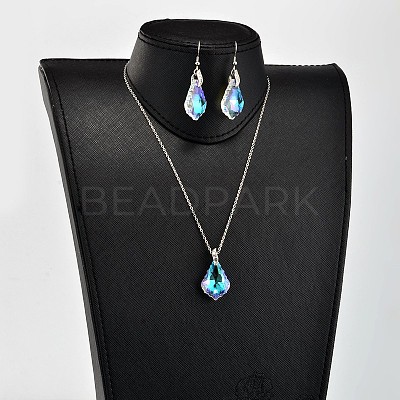 Teardrop AB Color Plated Electroplate Glass Pendant Necklaces & Dangle Earrings Jewelry Sets SJEW-JS00880-1