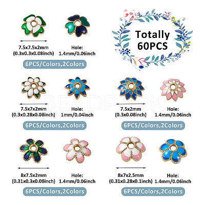 60Pcs 10 Style Alloy Enamel Bead Caps FIND-YS0001-16-1