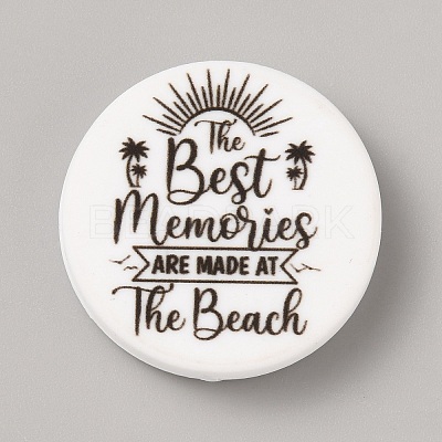Flat Round with Word Food Grade Eco-Friendly Printed Silicone Focal Beads SIL-SZC0008-07A-1