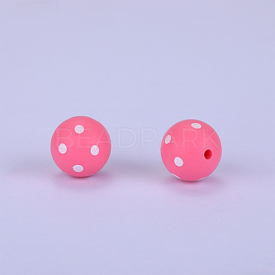 Printed Round with Polka Dot Pattern Silicone Focal Beads SI-JX0056A-135-1
