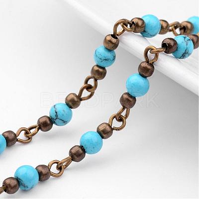 Handmade Round Synthetic Turquoise Beads Chains for Necklaces Bracelets Making AJEW-JB00244-02-1