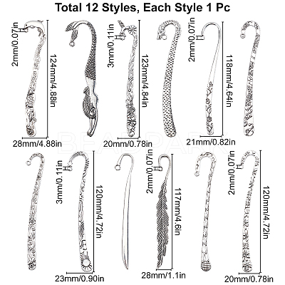 12Pcs 12 Styles Tibetan Style Alloy Bookmarks PALLOY-SC0003-81-1