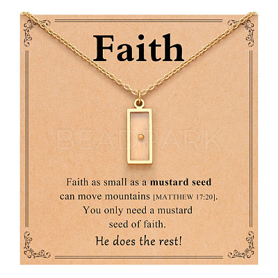 Rectangle 201 Stainless Steel Mustard Seed Pendant Necklaces for Women WG511AE-07-1