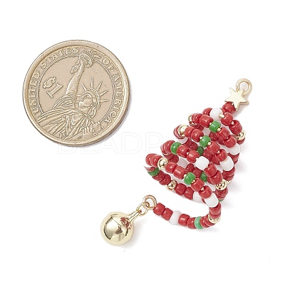 3Pcs 3 Colors Glass Seed Beaded Christmas Tree Big Pendants PALLOY-TA00330-1