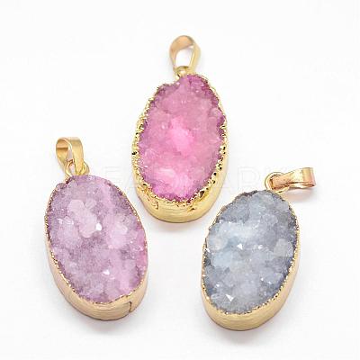 Electroplated Natural & Dyed Druzy Agate Pendants G-N0167-020-1