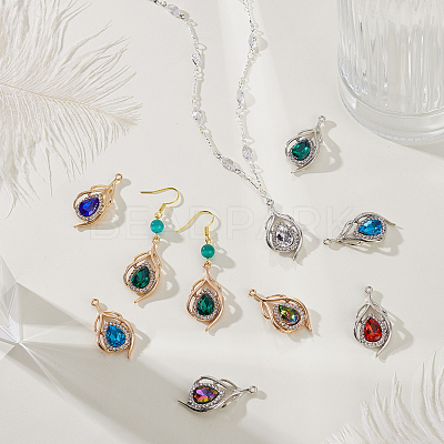 24Pcs 12 Colors Alloy Glass Pendants ALRI-GA0001-15-1