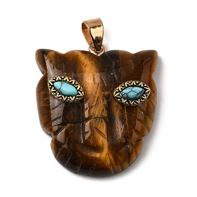 Natural Tiger Eye & Synthetic Turquoise Pendants G-Z090-02G-03-1