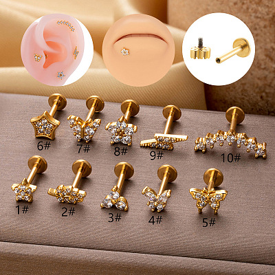 316L Surgical Stainless Steel Micro Pave Clear Cubic Zirconia Labrets WG0766A-13-1