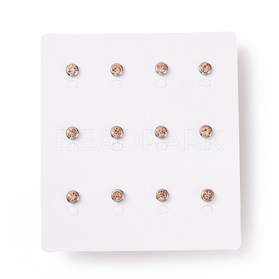 Rhinestone Column Stud Earrings EJEW-H357-04P-03-1