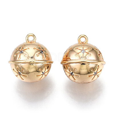 Brass Micro Pave Clear Cubic Zirconia Bell Charms KK-N216-402-1
