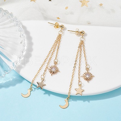 Moon & Star & Sun Cubic Zirconia Dangle Stud Earrings EJEW-JE05545-1