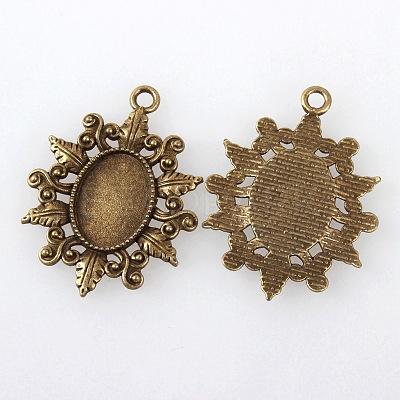 Vintage Tibetan Style Alloy Flower Pendant Cabochon Bezel Settings X-TIBEP-M018-41AB-NF-1
