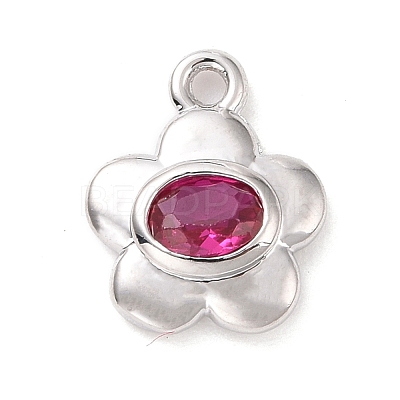 Eco-friendly Brass Micro Pave Medium Violet Red Cubic Zirconia Pendants KK-D079-04P-1