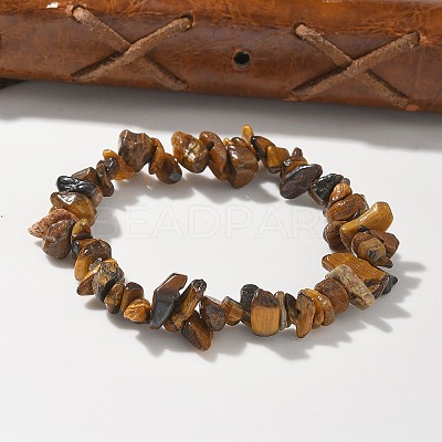 Unisex Chip Natural Tiger Eye Beaded Stretch Bracelets BJEW-S143-02-1