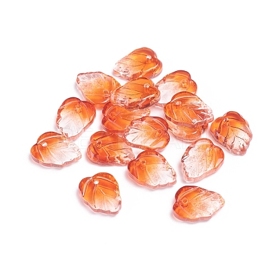 Autumn Theme Two-Tone Transparent Glass Charms GLAA-H016-15O-1