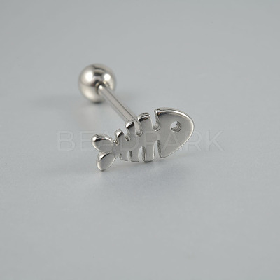 304 Stainless Steel Fish Bone Straight Barbell 15 Gauge Piercing Tongue Rings for Women Men FS-WG89F3B-01-1