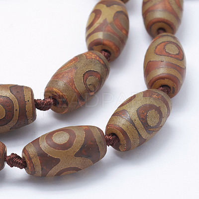 Natural Agate Tibetan Style 3-Eye dZi Beads Strands TDZI-K001-03A-1