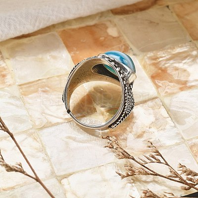 Natural Banded Agate Adjustable Rings RJEW-I108-03AS-04-1