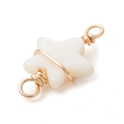 2Pcs 2 Styles Natural Freshwater Shell Copper Wire Wrapped Connector Charms PALLOY-JF02439-1