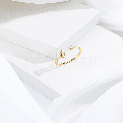 1Pc Letter Brass Rhinestone Open Cuff Rings for Women AJEW-LP0004-47E-G-1
