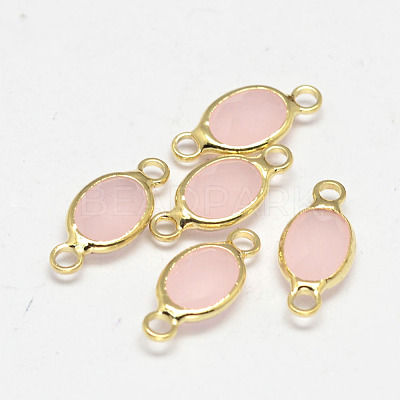 Oval Faceted Golden Brass Glass Links connectors X-GLAA-O014-25G-1