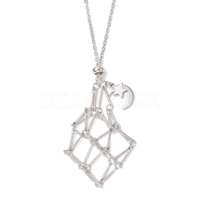 304 Stainless Steel Empty Macrame Pouch Star Moon Pendant Cable Chain Necklace Making NJEW-JN05281-03-1