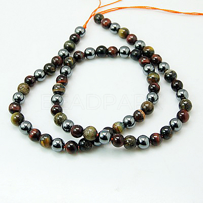 Natural Tiger Iron & Synthetic Hematite Beads Strands G-H1581-6mm-1