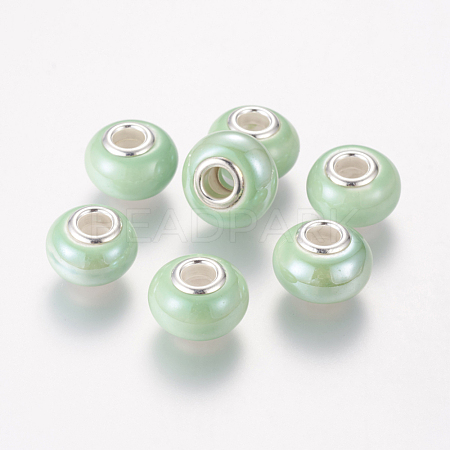 Rondelle Lawn Green Handmade Porcelain Large Hole European Beads X-OPDL-G001-9-1