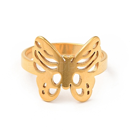 Ion Plating(IP) 201 Stainless Steel Butterfly Thick Finger Ring for Women RJEW-G266-20G-1