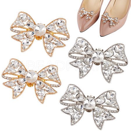 4Pcs 2 Colors Bowknot Alloy Rhinestone Shoe Decoration FIND-GO0002-34-1
