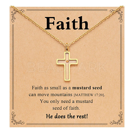 Cross 201 Stainless Steel Mustard Seed Pendant Necklaces for Women WG511AE-01-1