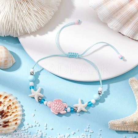 Synthetic Turquoise Bead Braided Bead Bracelets BJEW-JB11720-1