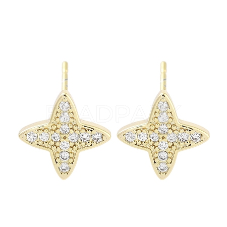 Brass Micro Pave Clear Cubic Zirconia Studs Earring for Women EJEW-S217-F02-1