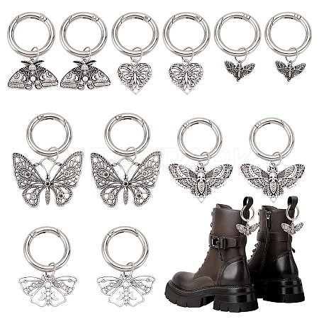 12Pcs 6 Styles Butterfly Tibetan Style Alloy Shoe Charms HJEW-AB00728-1