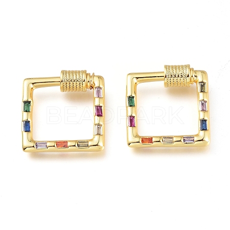 Brass Micro Pave Cubic Zirconia Screw Carabiner Lock Charms KK-M206-20G-02-1