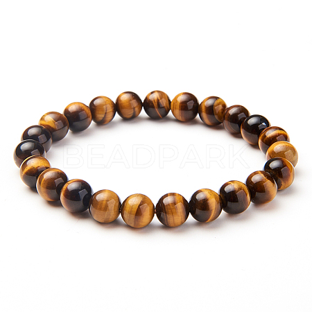 Natural Tiger Eye Round Beads Stretch Bracelets BJEW-N301-8mm-03-1