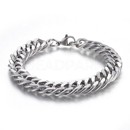 304 Stainless Steel Cuban Link Chain Bracelets BJEW-L637-01B-P-1