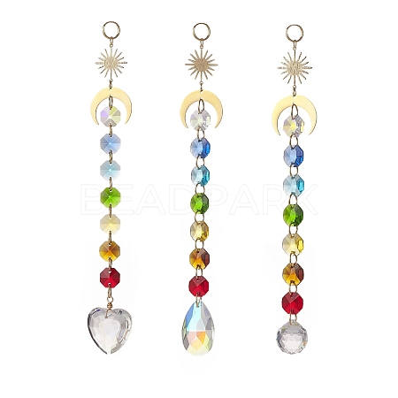 AB Color Glass Heart Teardrop Round Hanging Suncatcher Pendant Decoration HJEW-JM00902-1
