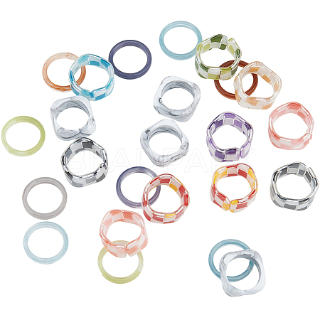 3 Styles Resin & Acrylic Finger Rings for Women RJEW-SC0001-23-1