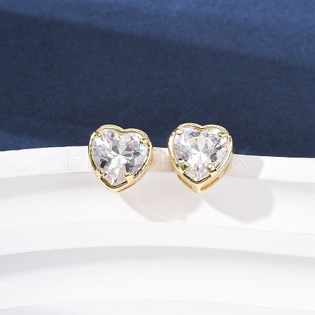 Brass Micro Pave Clear Cubic Zirconia Stud Earrings EJEW-C174-02A-G-1
