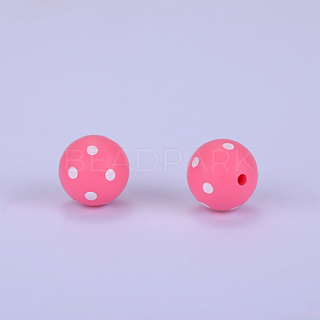 Printed Round with Polka Dot Pattern Silicone Focal Beads SI-JX0056A-135-1