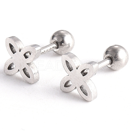 201 Stainless Steel Flower Barbell Cartilage Earrings EJEW-R147-29-1